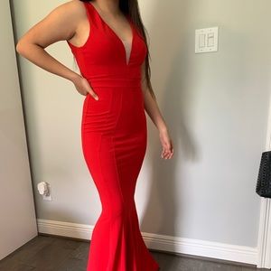 Long Red Form Fitting Dress